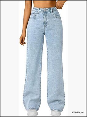 High Waisted Straight Wide Leg Jeans Comfort Stretch Baggy Denim